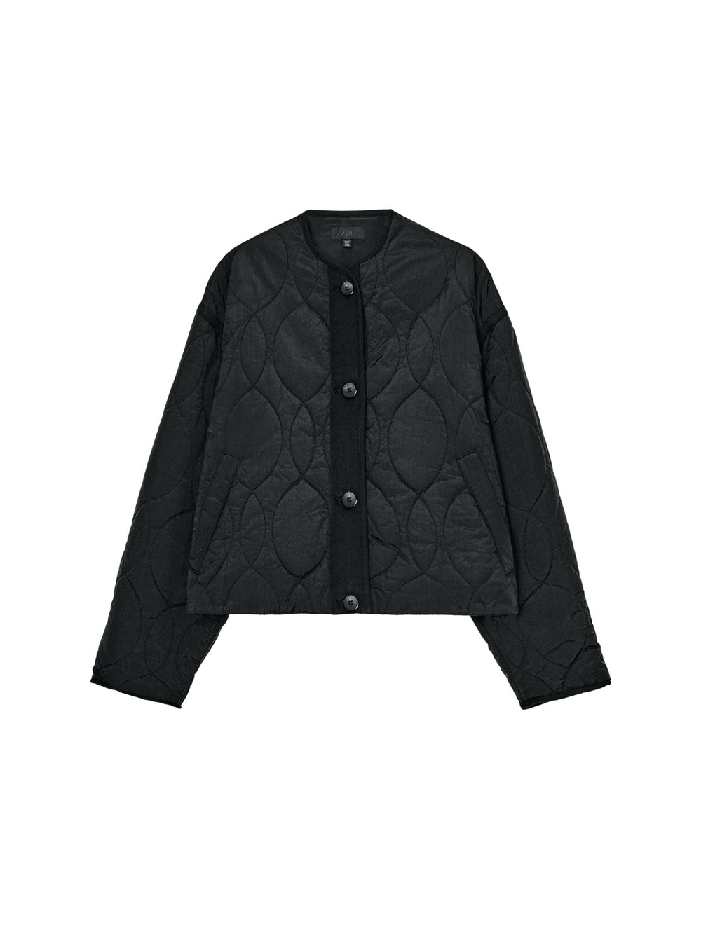 Zara Black Quilted Button-Up Bomber Jacket